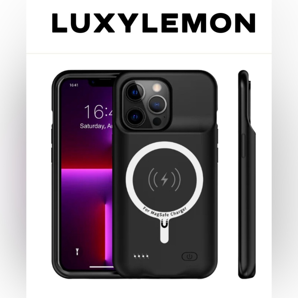 Luxy Lemon Black Mag Safe Ultra Battery Case for iPhone 13 Pro Max